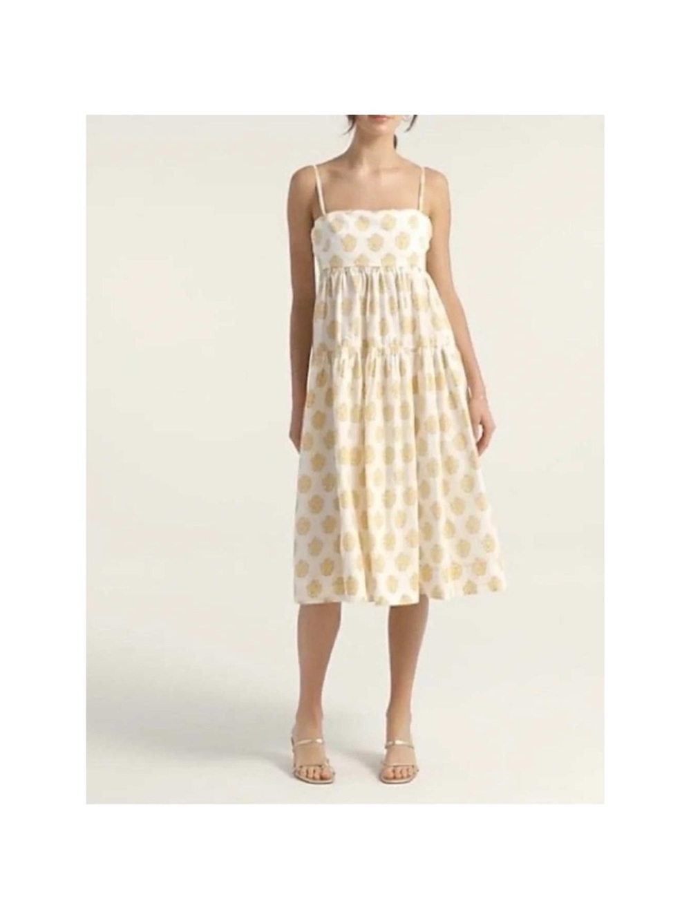 J.Crew White Spaghetti-Strap Tiered Dress with Block Print